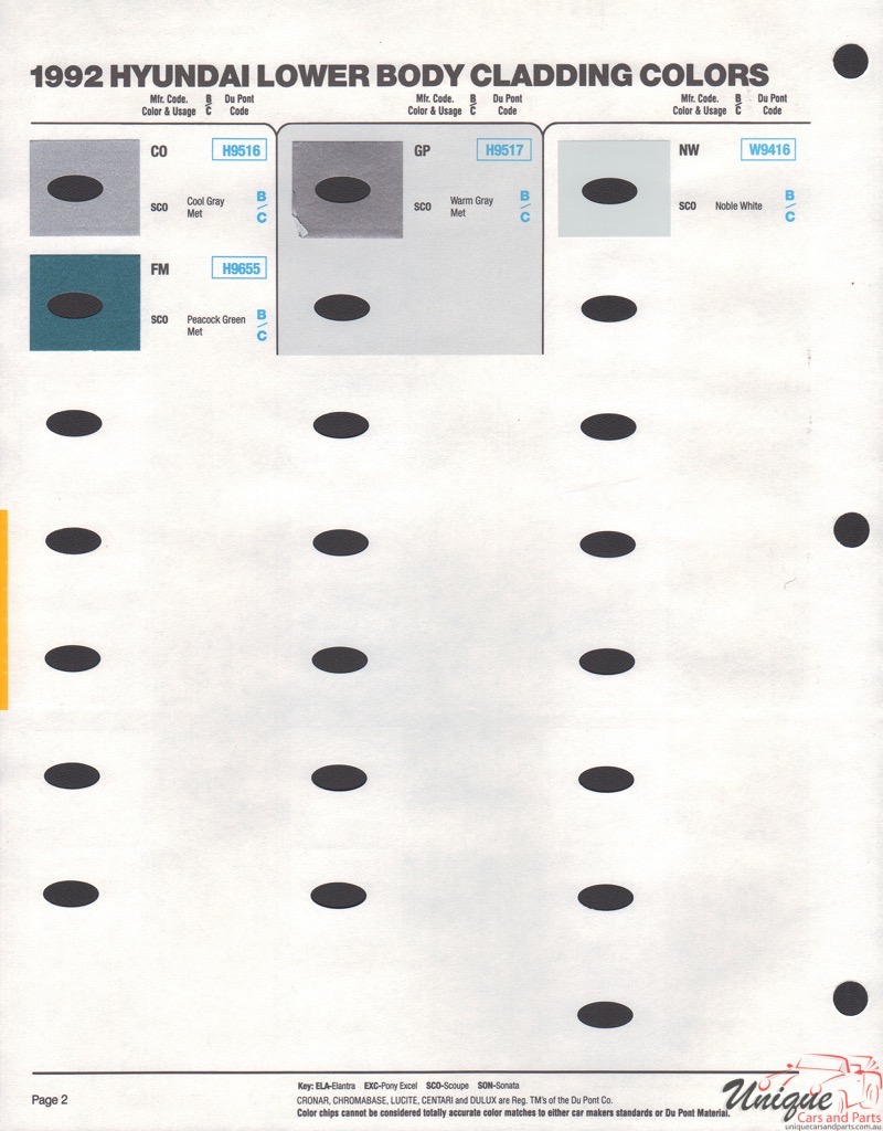 1992 Hyundai Paint Charts DuPont 2